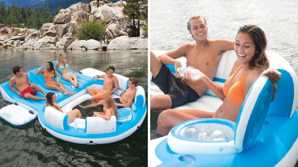 Intex 4 Person Vinyl Island Pool Lake Raft Lounger