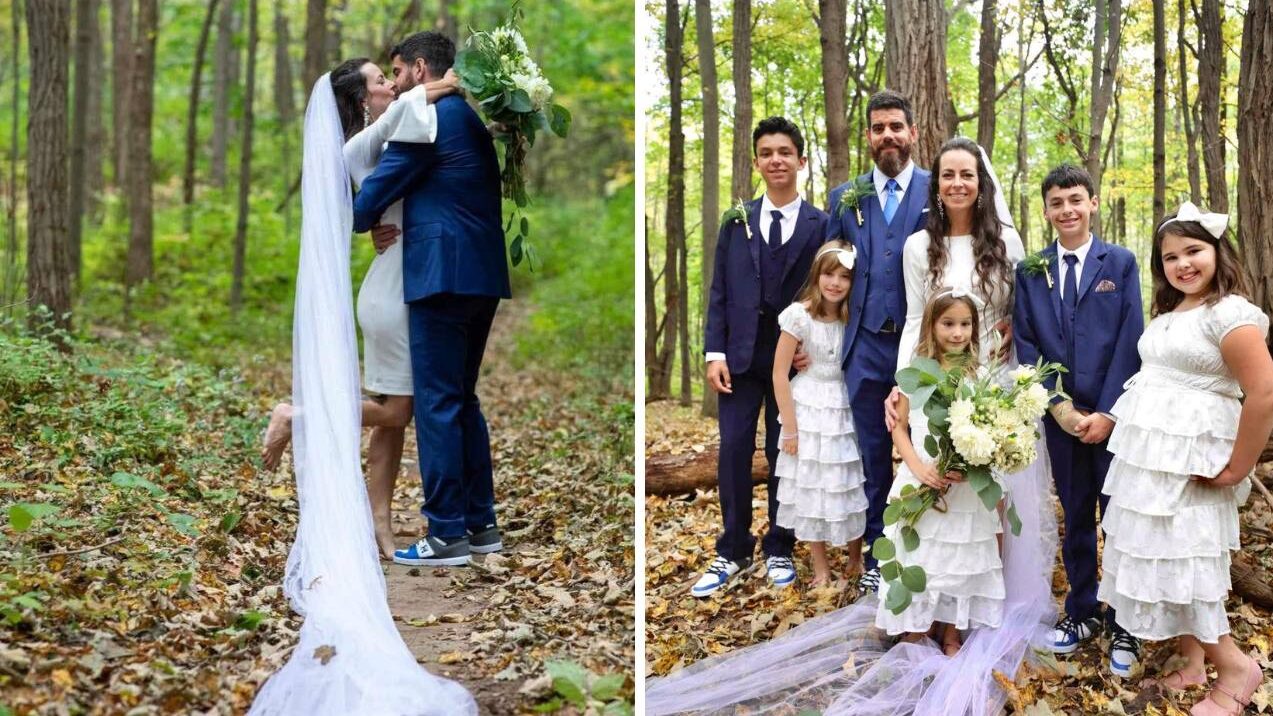 Dorilee and Sean Lavin on their wedding day with their children