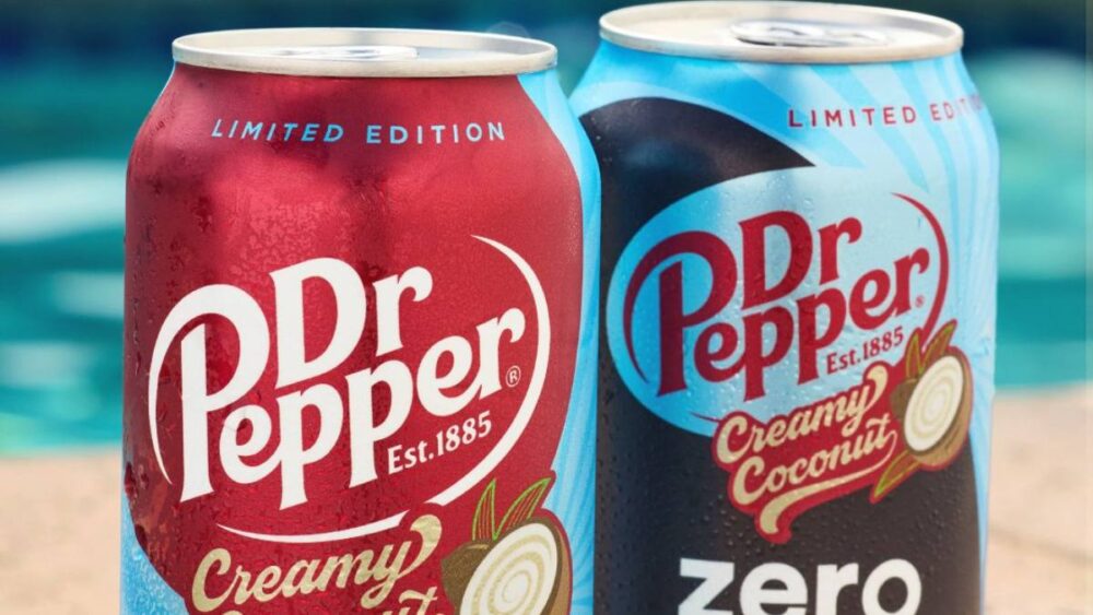 dr pepper creamy coconut cans close up