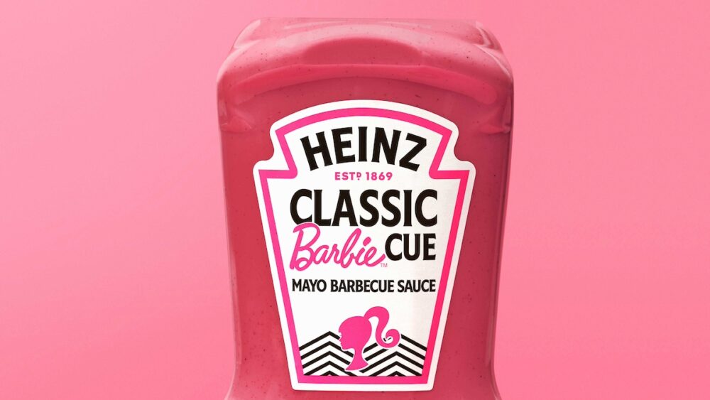 a bottle of Heinz Classic pink Barbie-cue sauce
