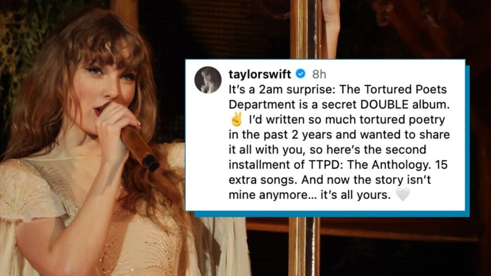 Taylor Swift with social post for album drop
